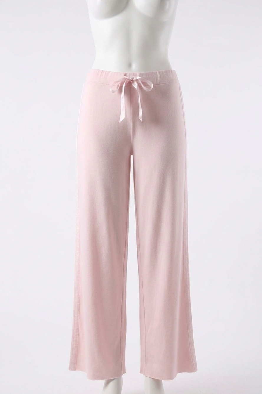 NEW PJ HARLOW kimber long french terry wide leg pant with satin stripes in blush